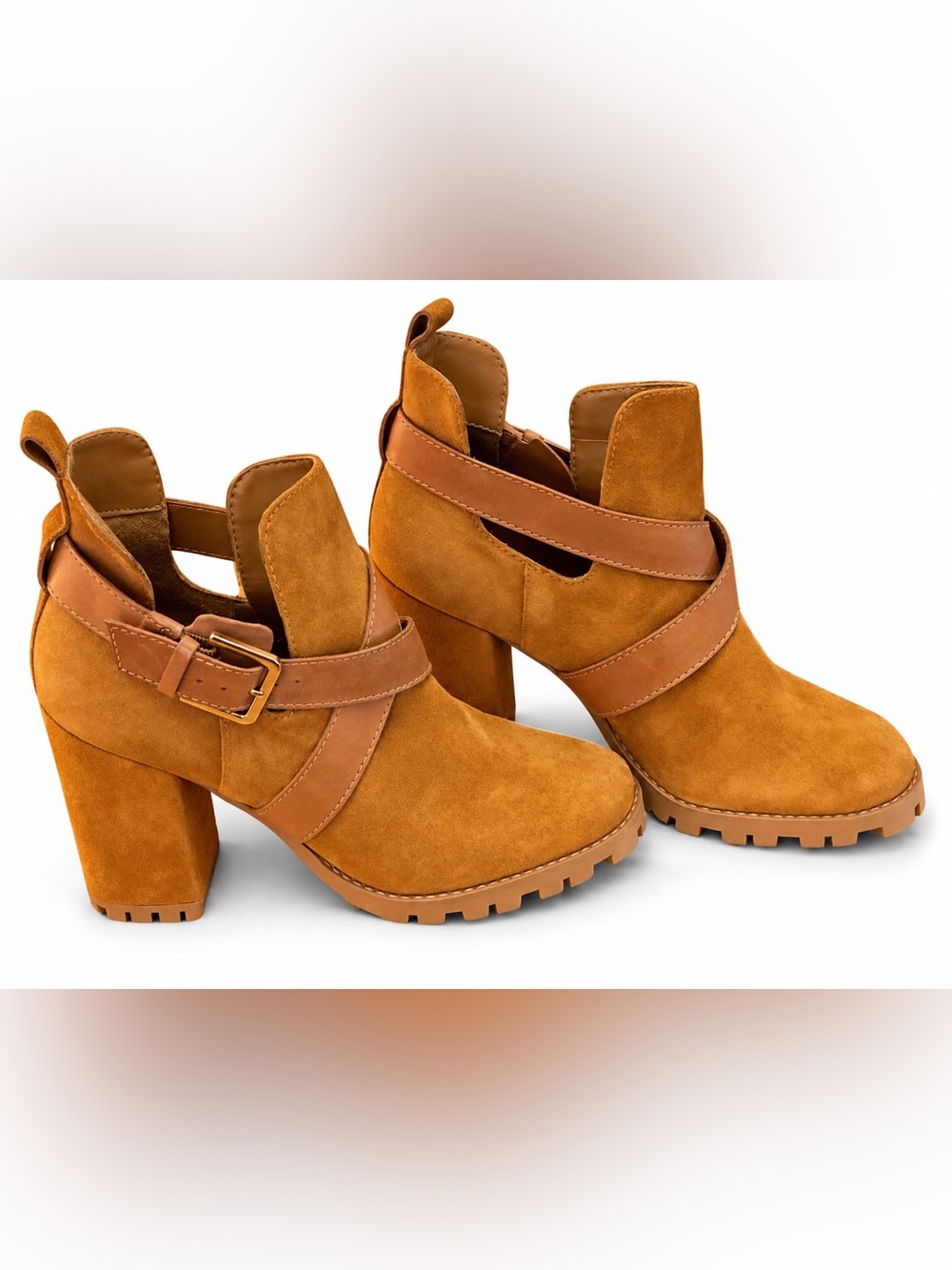 NUBUCK SUEDE & LEATHER CHUNKY‎ HEEL SHOES NWOT LUXURIOUS AREZZO 8.5